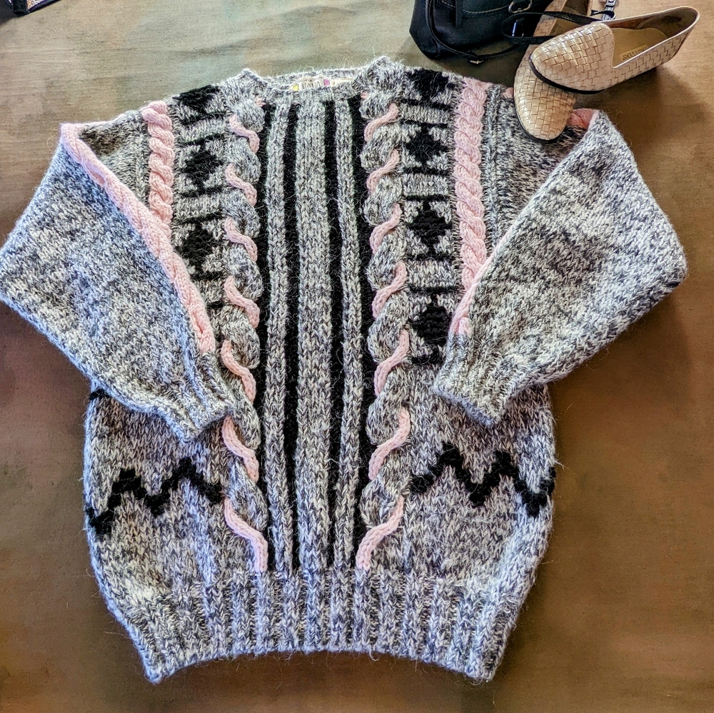 Vintage Sweater Novo Pink Black Size small